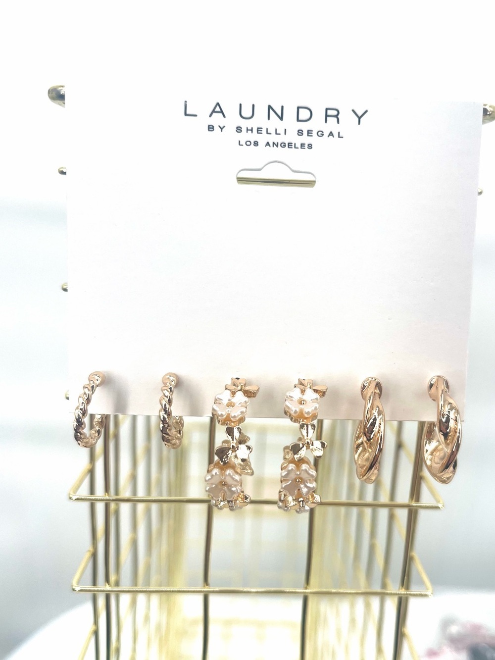 Laundry by Shelli Segal NWT 3 piece hoop gold tone earring set